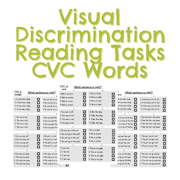 Visual Discrimination Reading Tasks CVC Words
